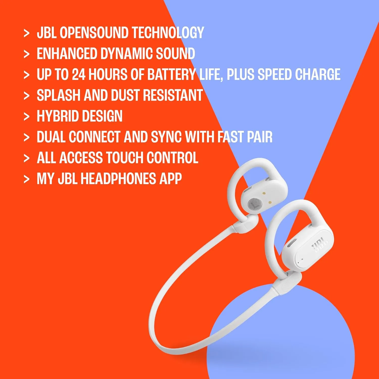 - True Wireless Open-Ear Headphones, OpenSound Technology, Splash and dust Resistant