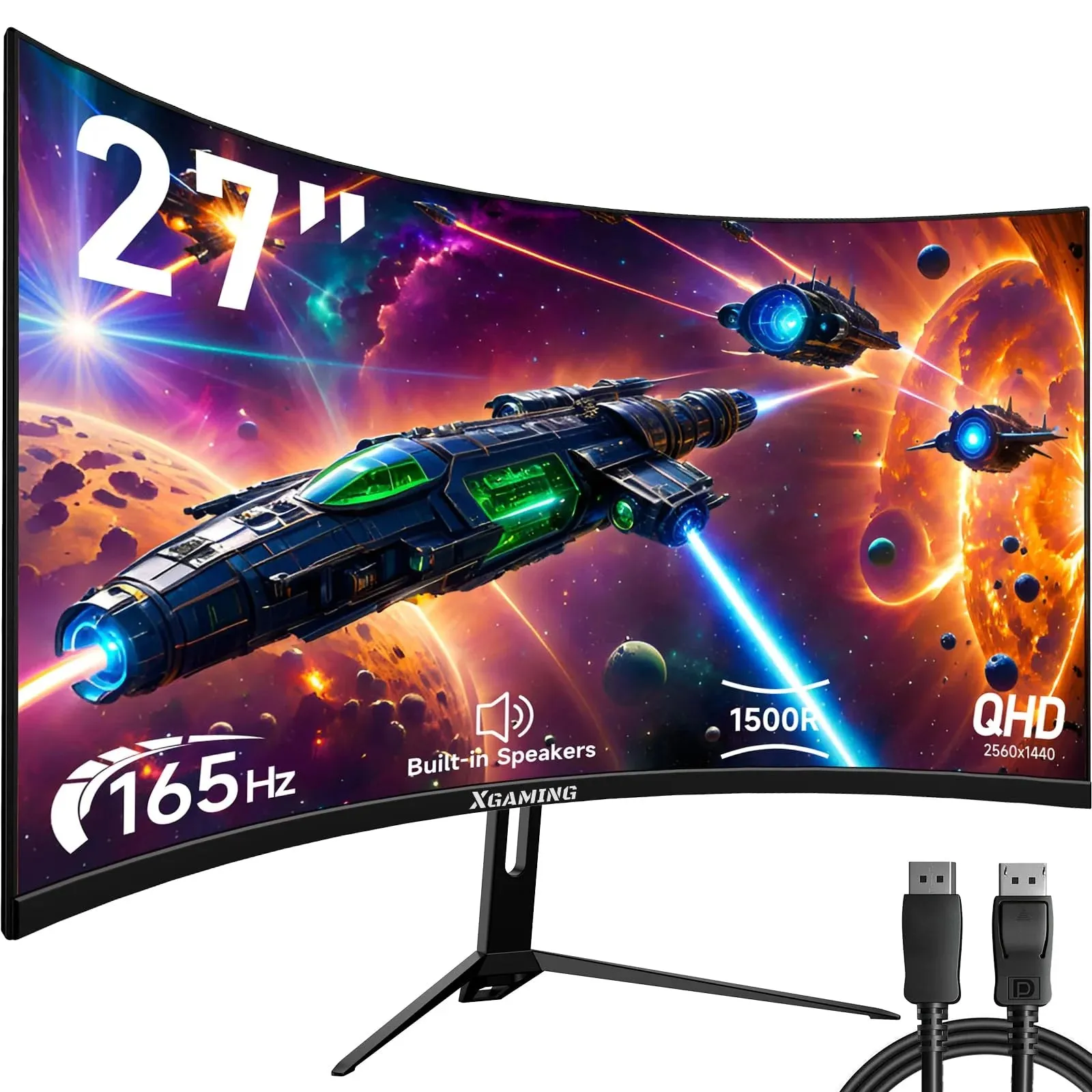 27Inch 165Hz Curved Gaming Monitor, 1440P 144Hz