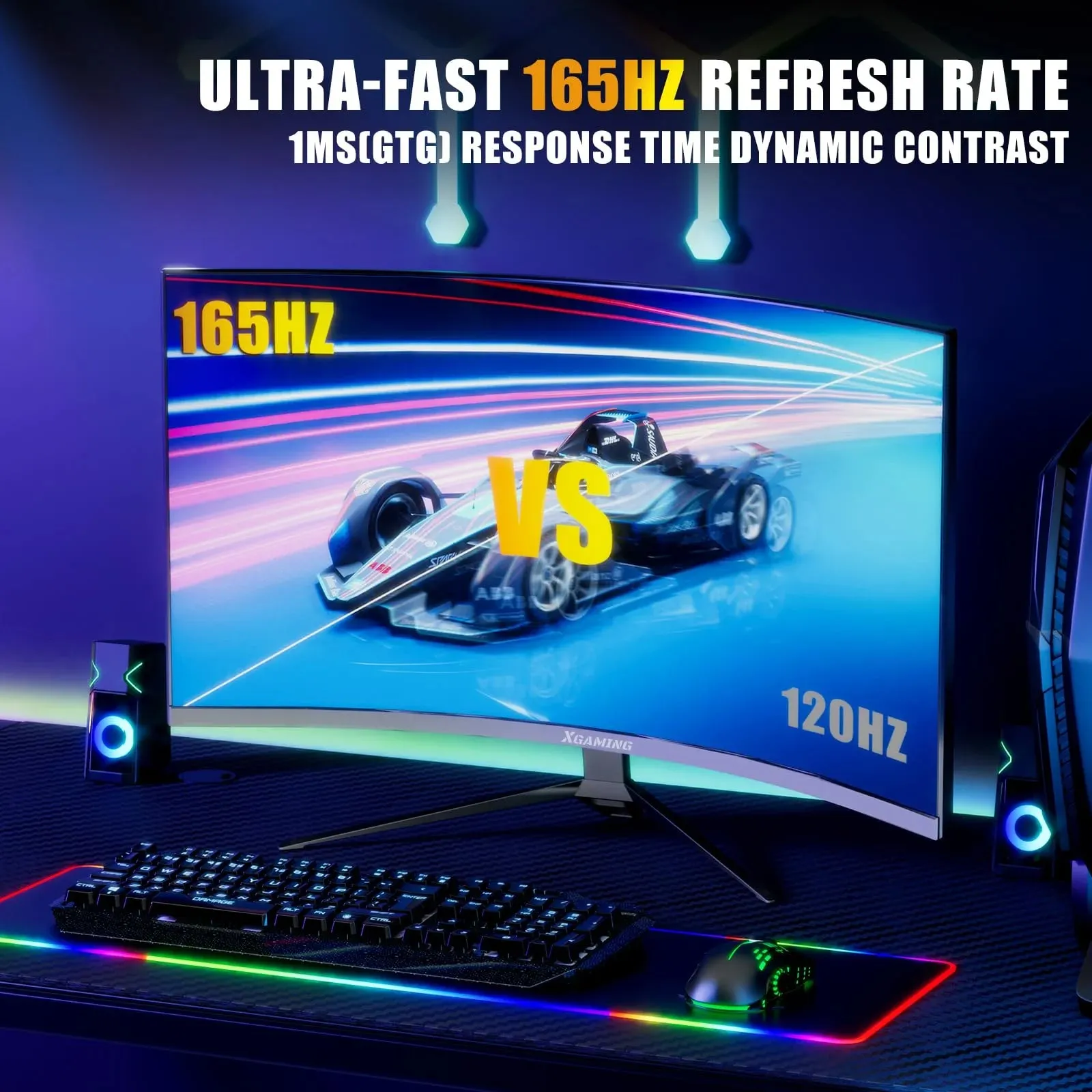 27Inch 165Hz Curved Gaming Monitor, 1440P 144Hz