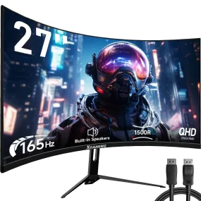 27Inch 165Hz Curved Gaming Monitor, 1440P 144Hz