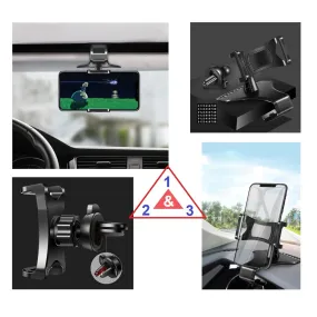 3 in 1 Car GPS Smartphone Holder: Dashboard / Visor Clamp   AC Grid Clip for Aermoo R1 - Black