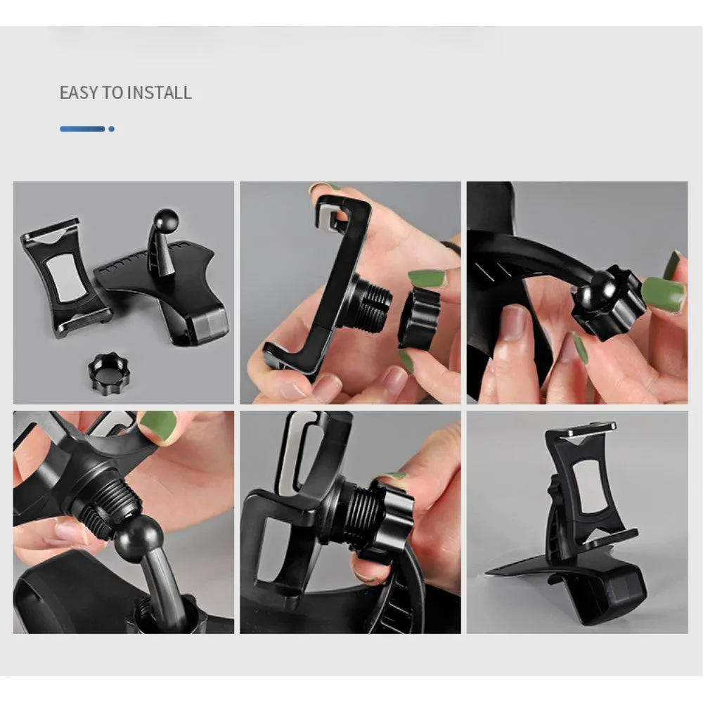 3 in 1 Car GPS Smartphone Holder: Dashboard / Visor Clamp   AC Grid Clip for Aermoo R1 - Black
