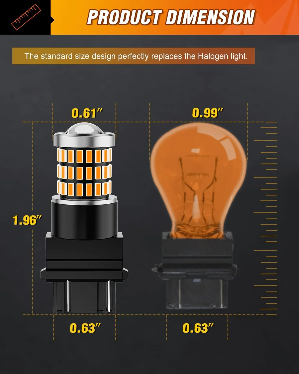 57LEDs Amber Yellow 3156 3056 4157 3057 3157 LED Bulbs (Pairs)