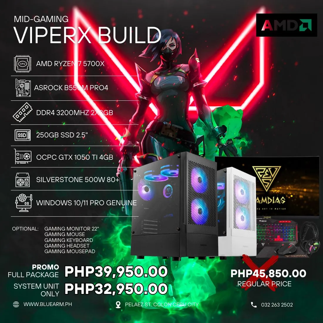 AMD RYZEN 7 5700X   1050TI ViperX Mid Gaming Build