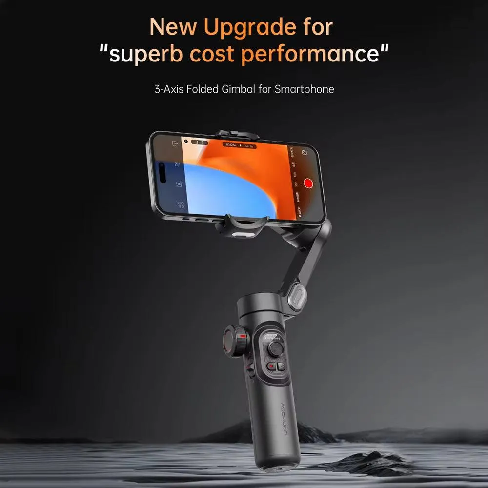 Axis smartphone gimbal with focus wheel and face tracking