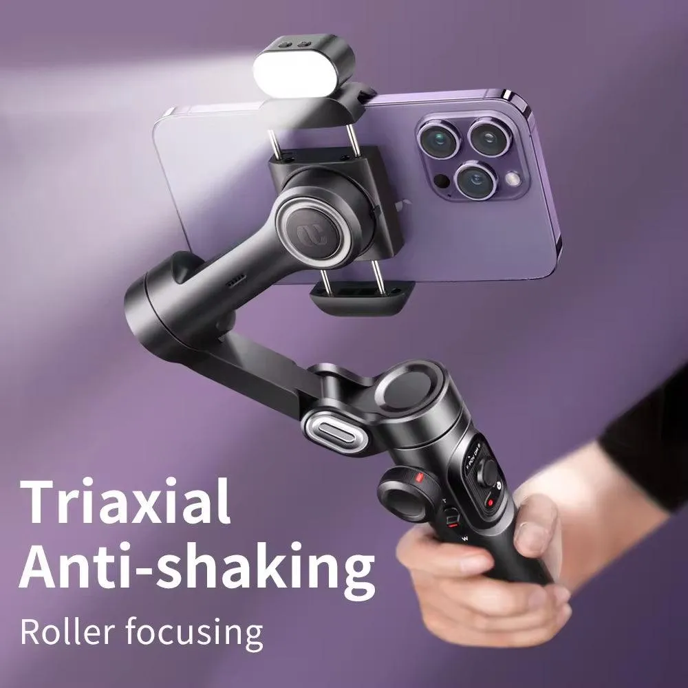 Axis smartphone gimbal with focus wheel and face tracking