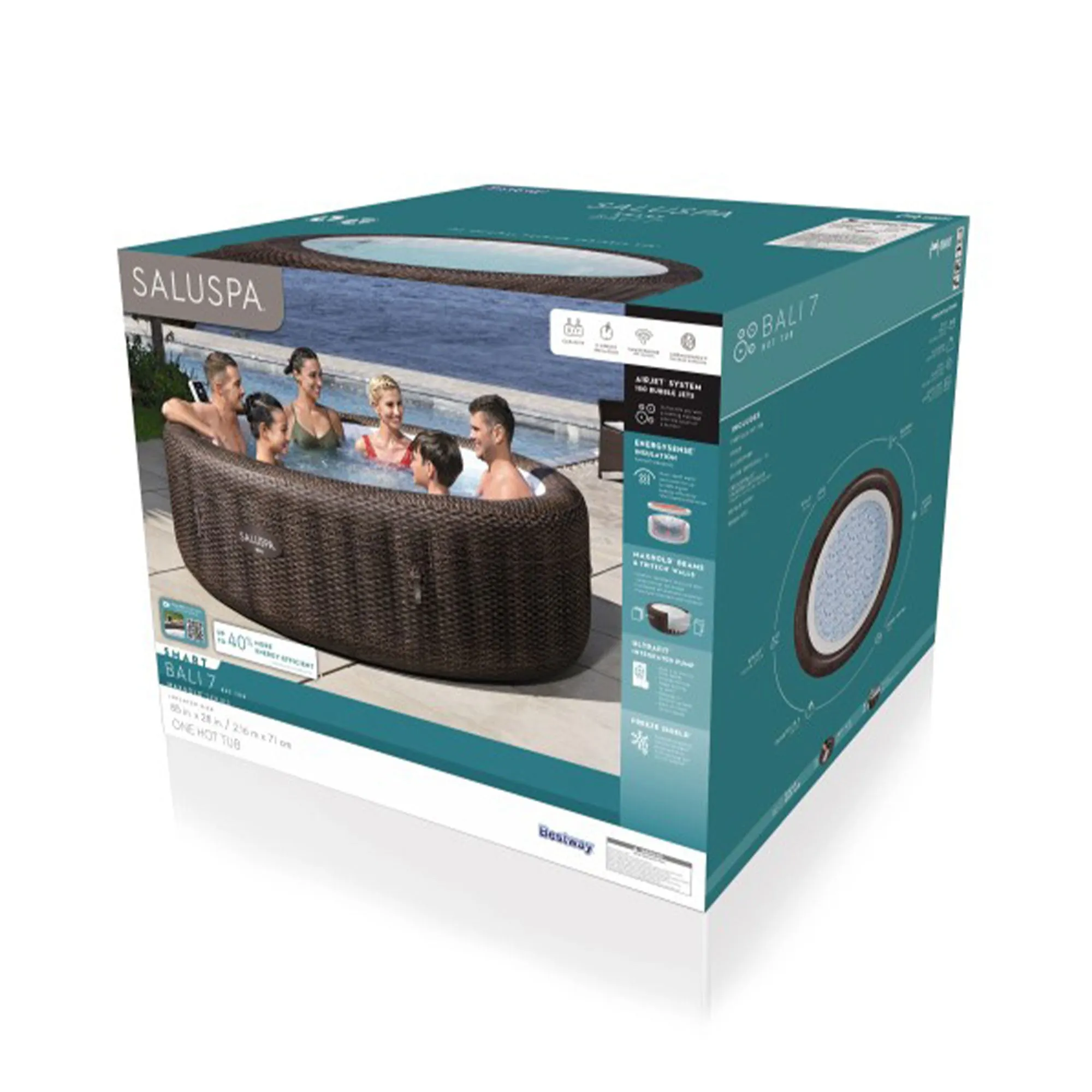 Bestway SaluSpa Bali Smart AirJet Inflatable Hot Tub w/ EnergySense Cover, Brown