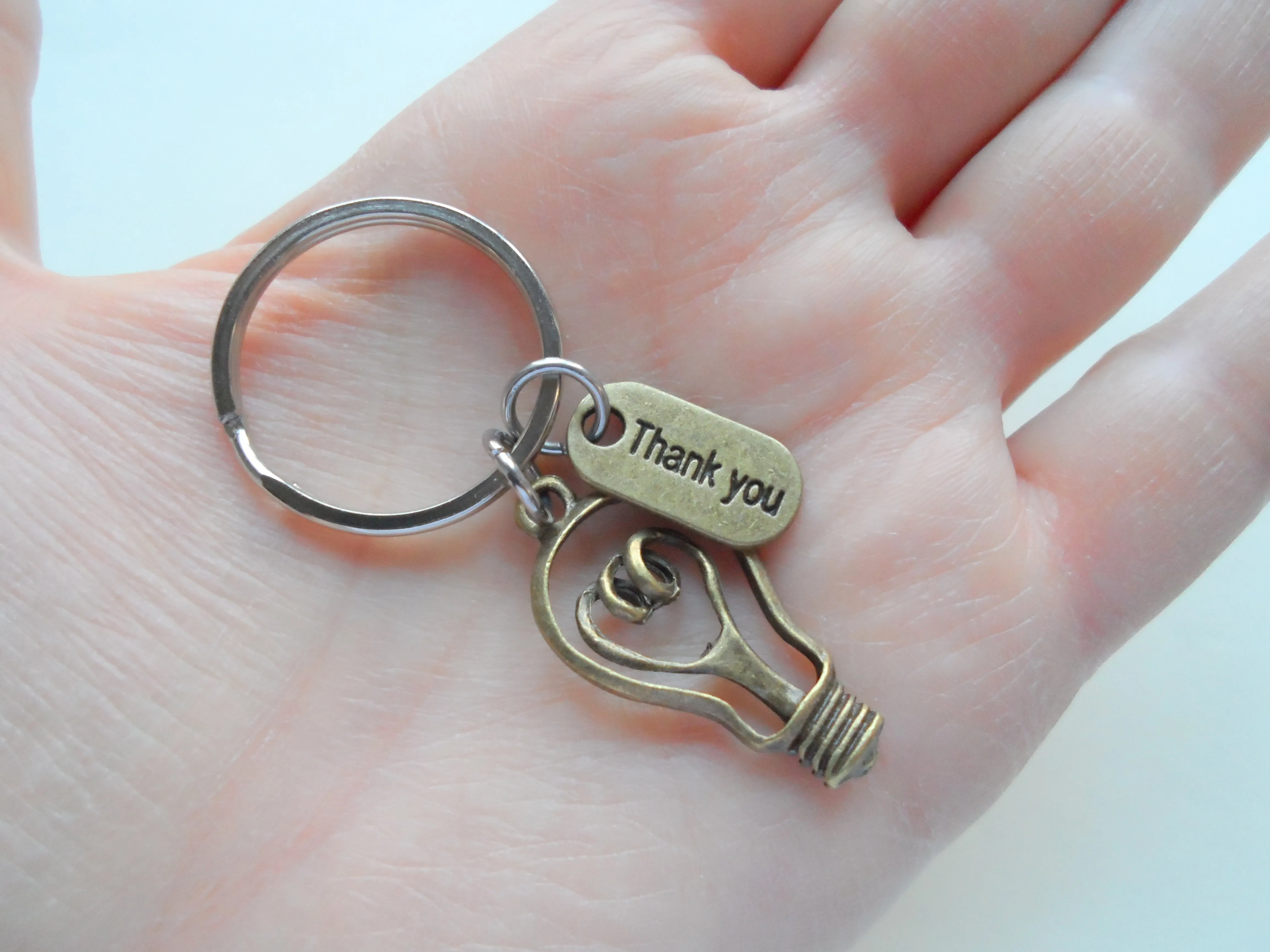 Bronze Light Bulb Charm Keychain - Thanks for Helping to Make My Future Bright; Teacher Gift
