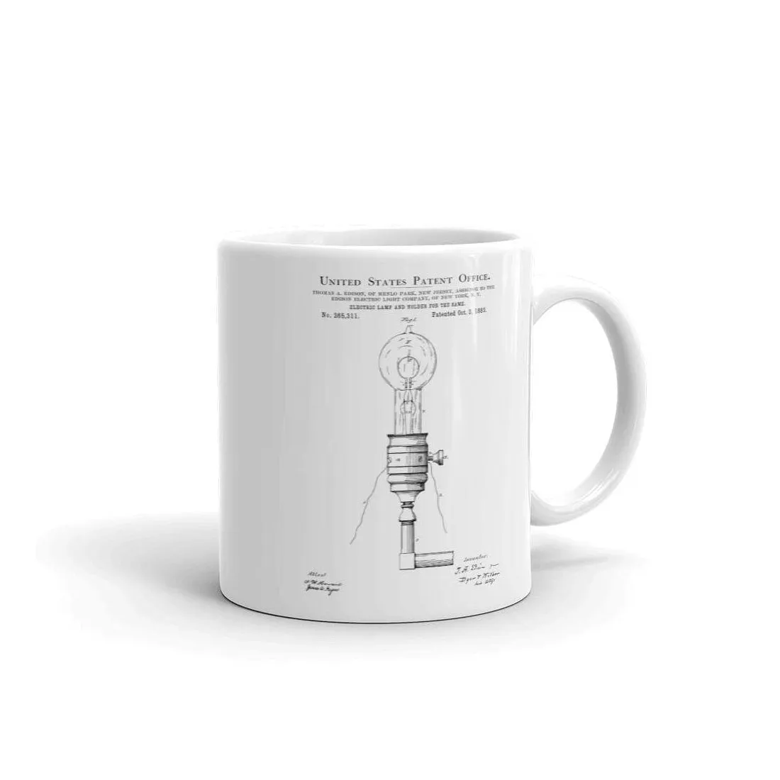Edison Electric Lamp and Holder Patent Mug 1880 - Old Patent Mug, Lamp Mug, Edison Mug. Edison Light, Edison Patent, Light Bulb Mug