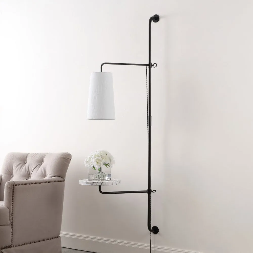 Exposed 11.5" Contemporary Industrial Iron Plug-In with Adjustable White Marble Table LED Sconce