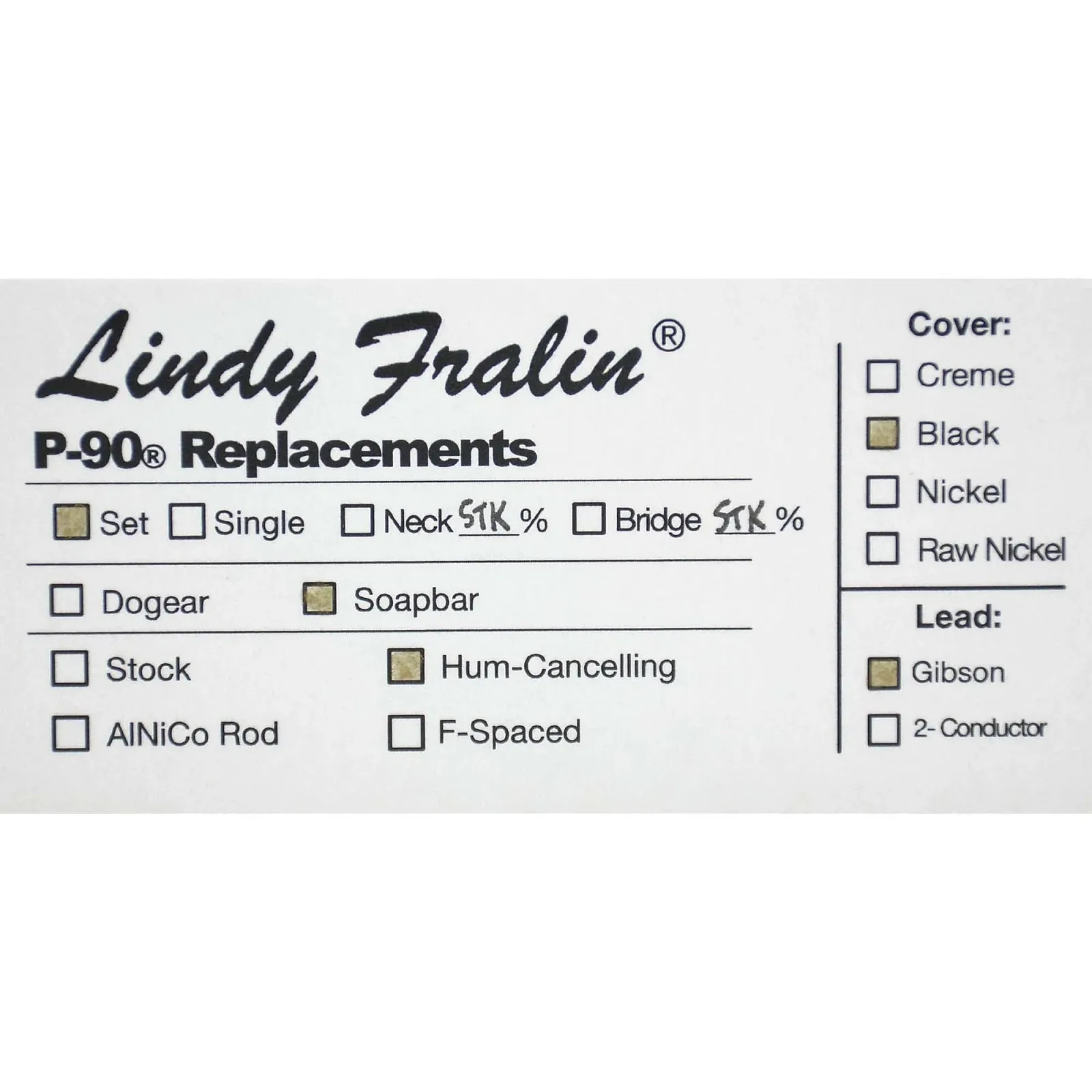 Fralin Hum-Cancelling P-90 Electric Guitar Pickup Set, Standard 50mm Spacing, Soapbar