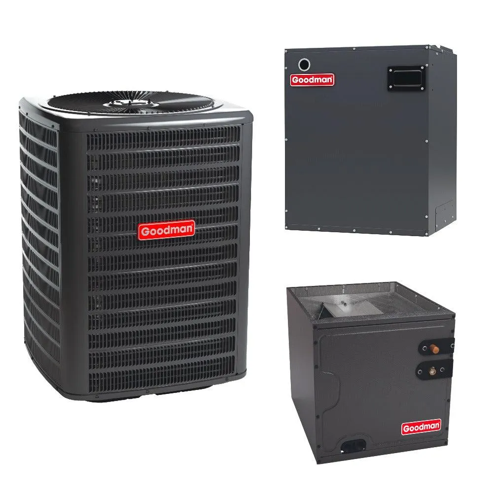 Goodman 2.5 Ton 15.2 SEER2 System: R32 Air Conditioner Condenser model GLXS4BA3010, Vertical coil CAPTA3026C3, Modular Blower MBVB16CP1X00