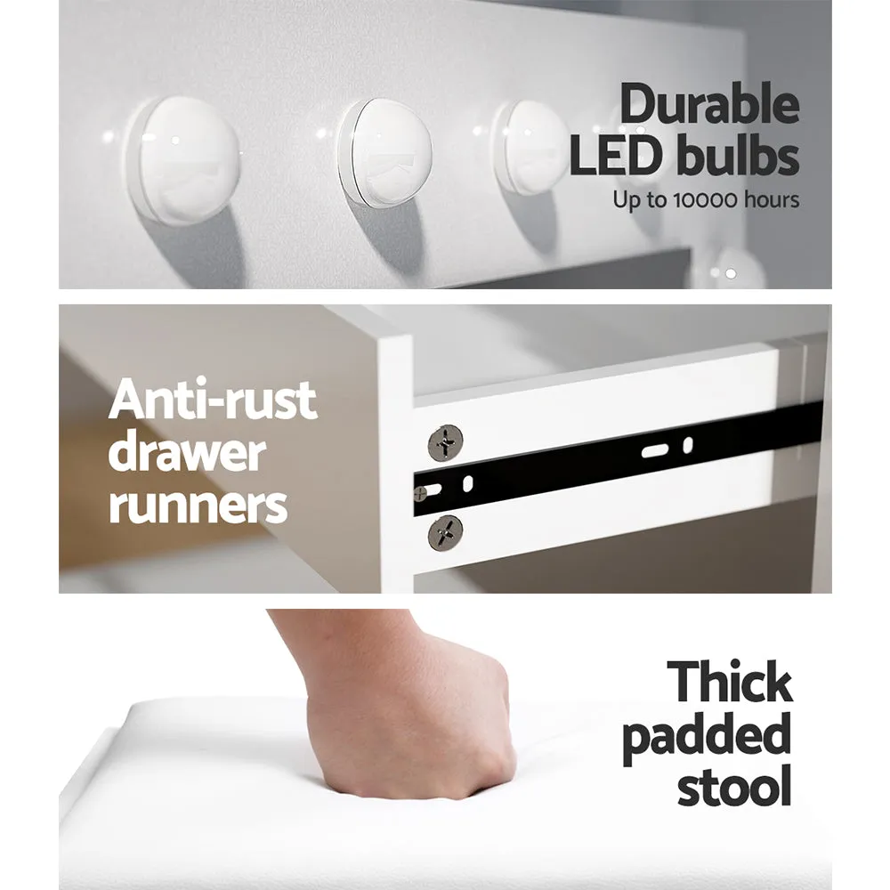 LED Vanity Table Set with 12 Bulbs and Stool - Artiss