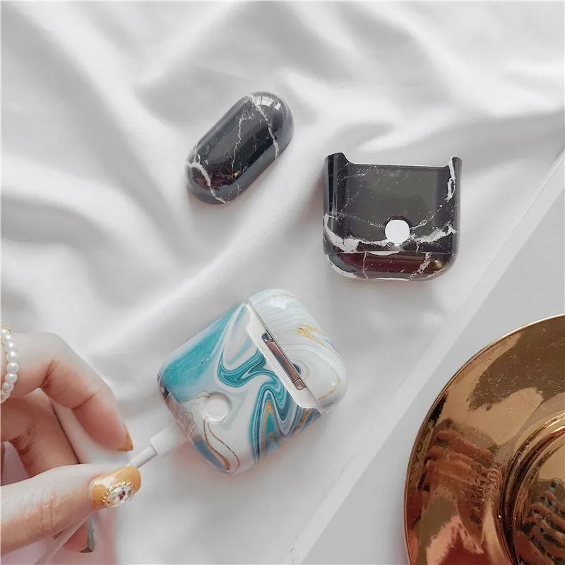 Luxury agate Marble hard case for Apple Airpods case protective cover Bluetooth Wireless Earphone Case Charging Box case bags