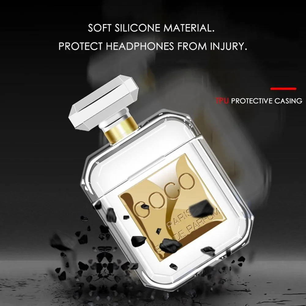 Perfume bottle Silicone Case For Airpods Earphone Protective Case Luxury Shockproof and Drop Clear Soft TPU Case For Apple