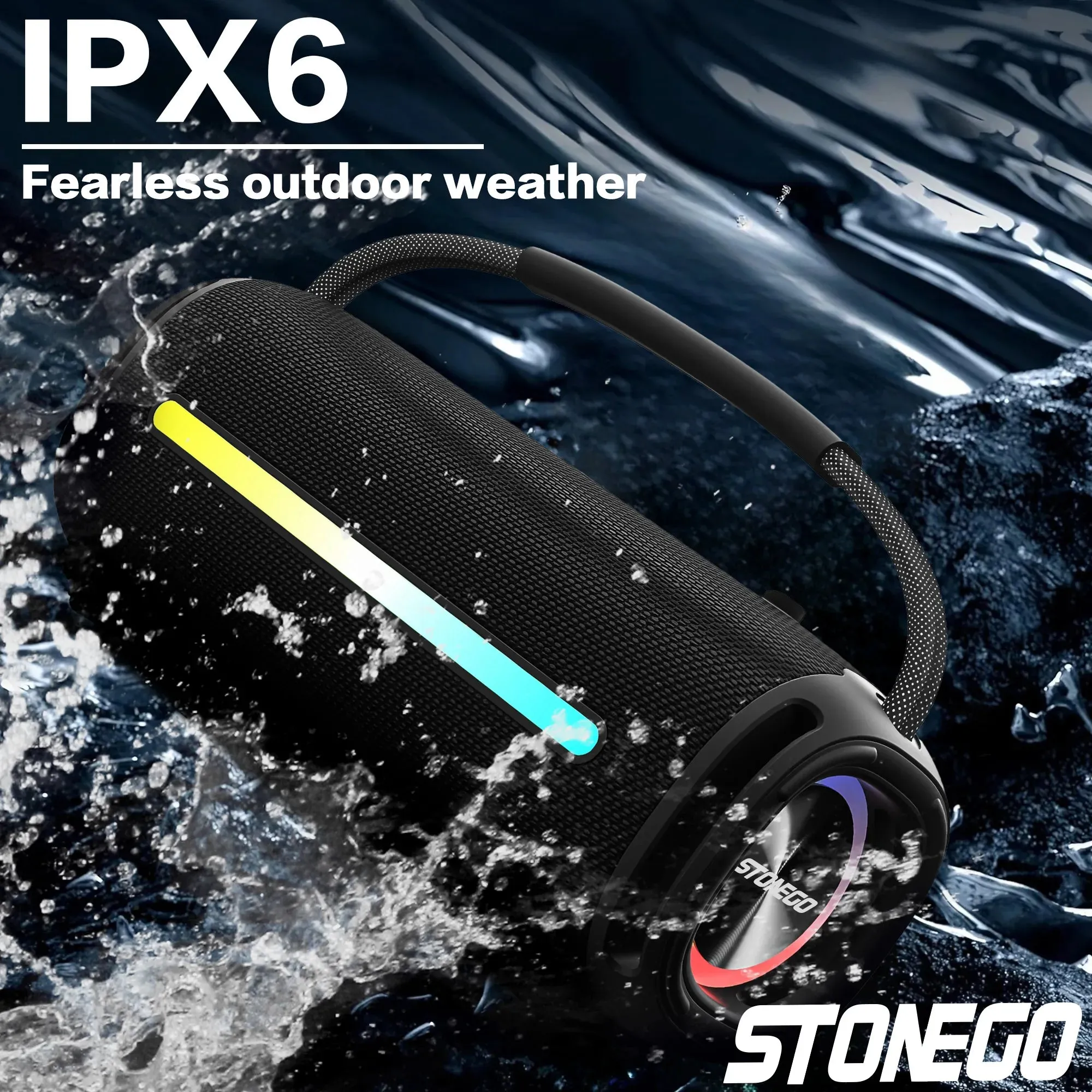 Portable Handheld Audio Bluetooth 5.3 Wireless RGB Flash Audio Dual Speaker Bass Stereo Sound IPX6 Waterproof Audio
