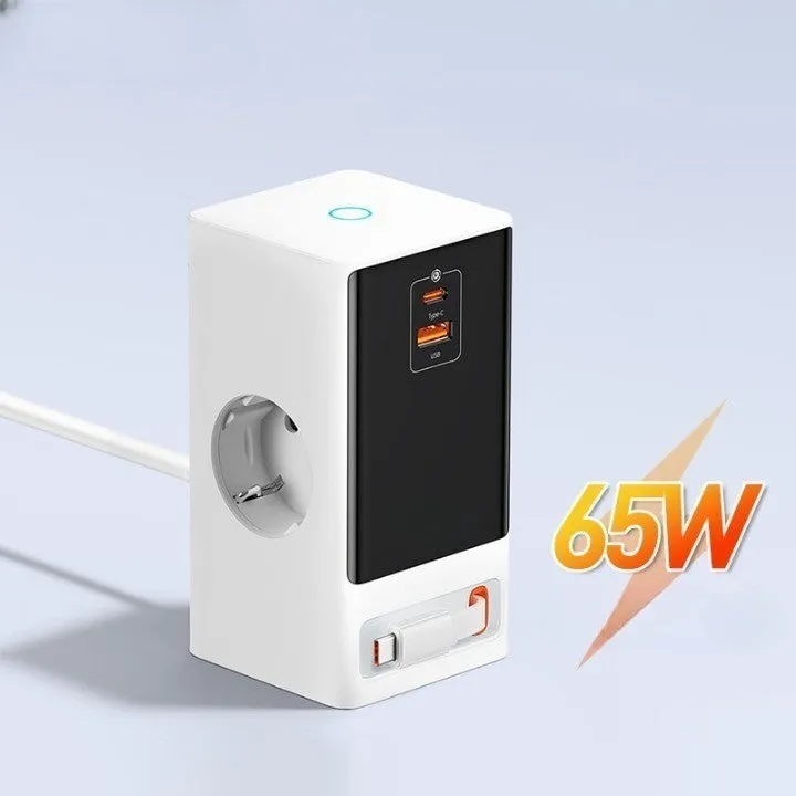 Retractable Cable Fast Charging Digital Power Strip