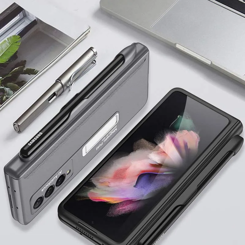 Samsung Galaxy Z Fold 3 Sturdy Phone Case With S-Pen Holder Built-in Magnetic Kickstand