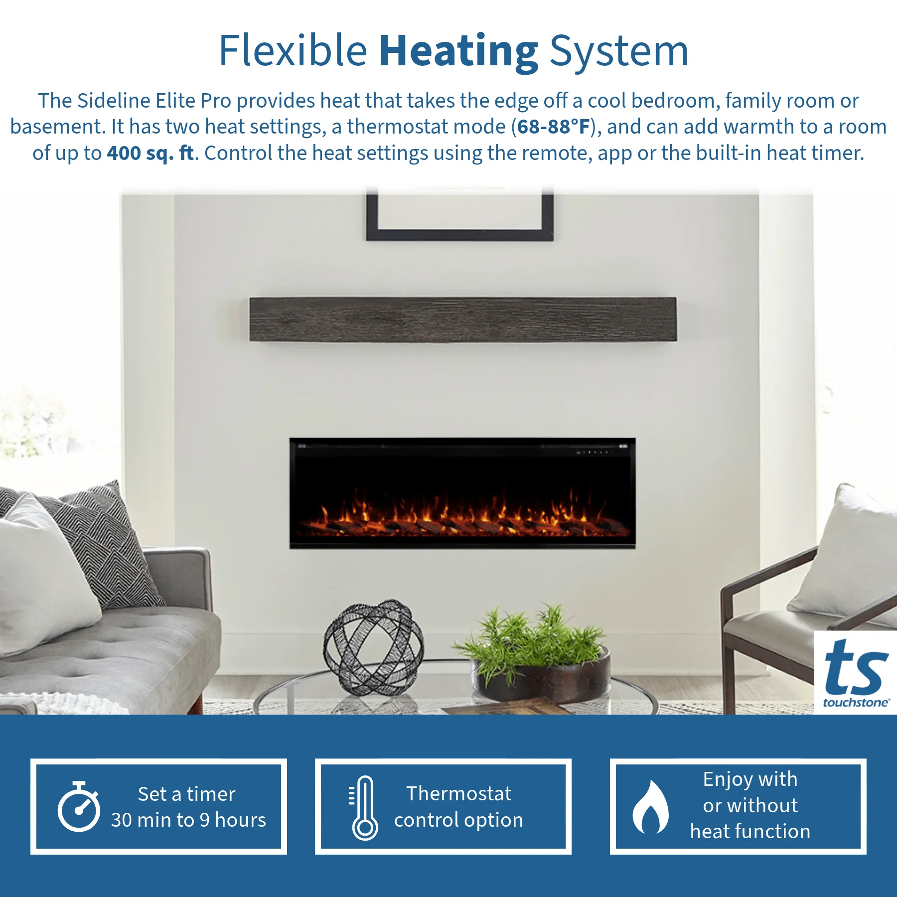 Sideline Elite Pro 72-inch Smart Electric Fireplace 80059
